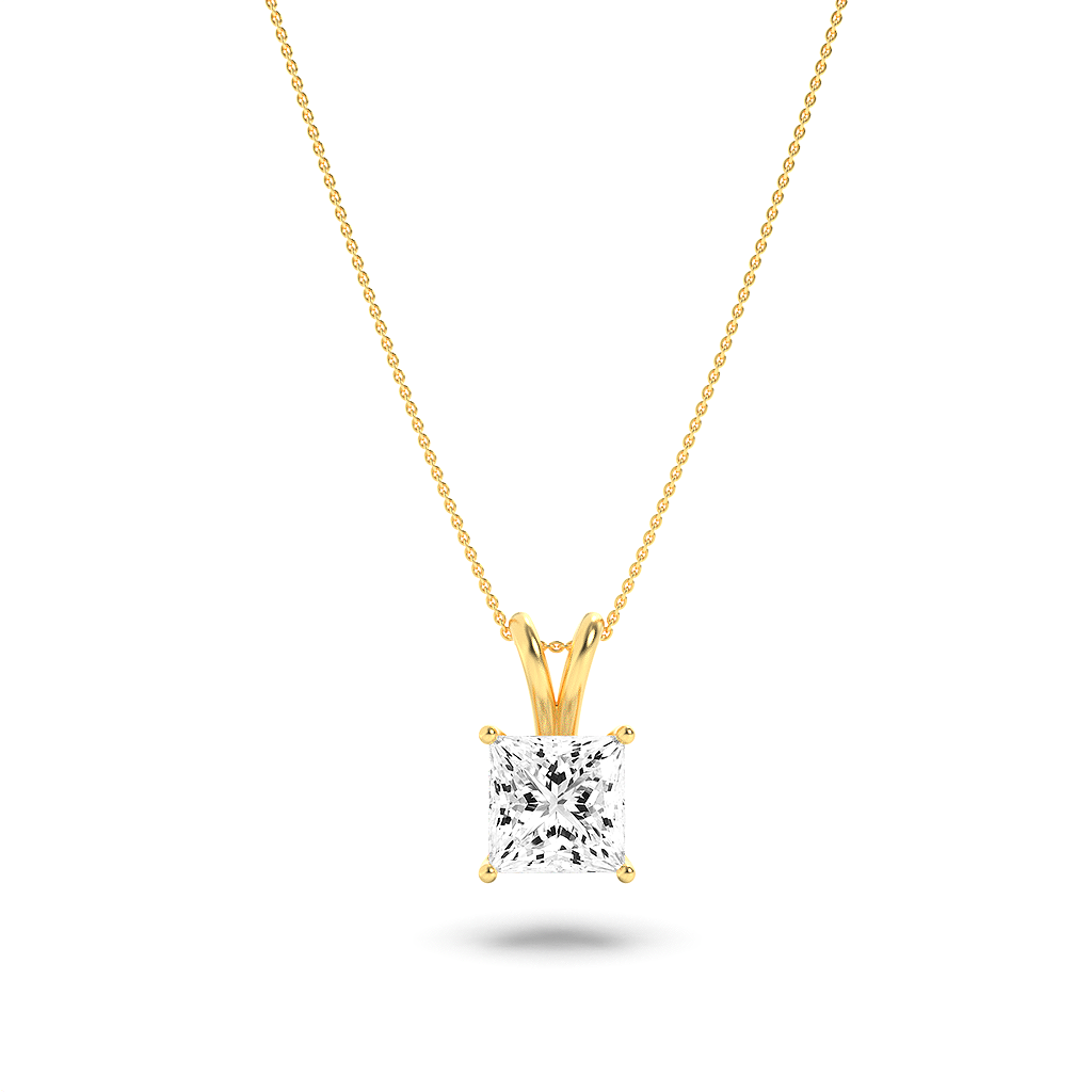 Princess Cut Lab Grown Diamond Solitaire Pendant Classic Set - Brilliance Direct