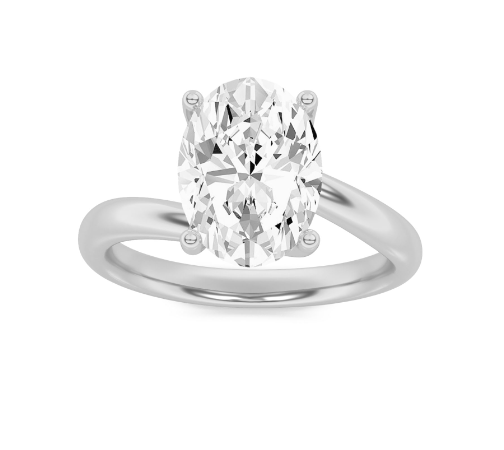 4 Prong Bypass Shank Oval Lab Grown Diamond Solitaire Engament Ring - Brilliance Direct