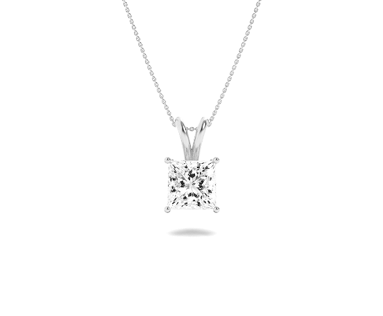 Princess Cut Lab Grown Diamond Solitaire Pendant Classic Set - Brilliance Direct