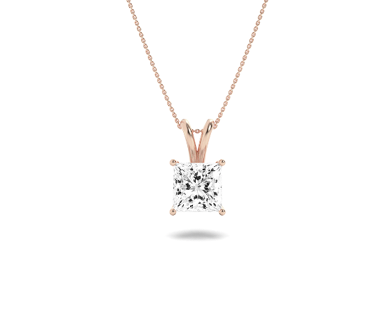 Princess Cut Lab Grown Diamond Solitaire Pendant Classic Set - Brilliance Direct