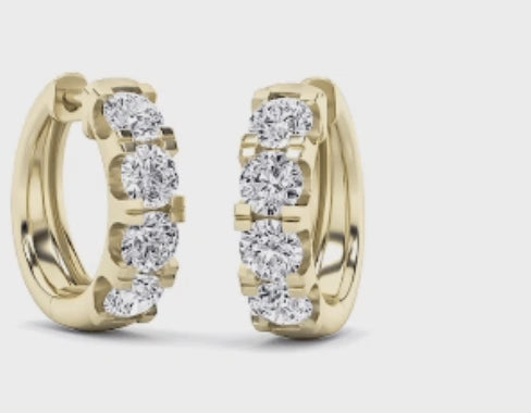 Brilliance Direct 3 CTW lab-grown diamond 4-stone huggie earrings, featuring four sparkling lab-grown diamonds on each earring, set in a sleek, polished metal for a modern and elegant design.